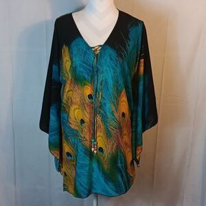 Mesmerize Peacock Print Statement Sleeves Blouse